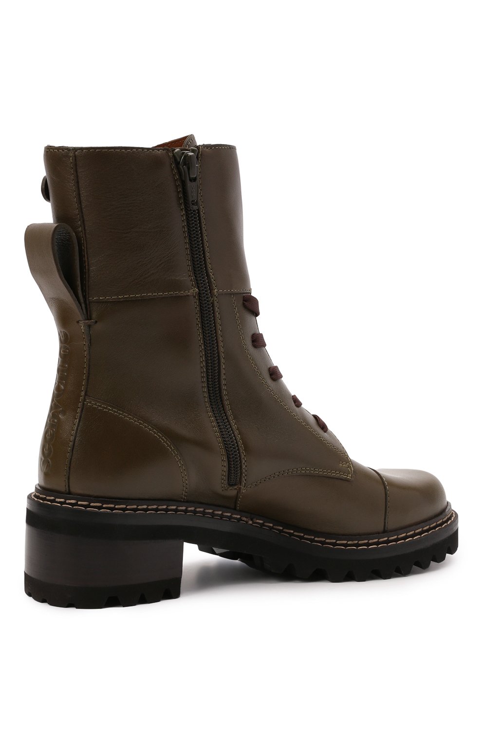 Кожаные ботинки mallory SEE BY CHLOÉ хаки цвета по цене 63850 руб., арт. SB33080A/14003, фото 4 Кожаные ботинки mallory SEE BY CHLOÉ, арт. SB33080A/14003, фото 4