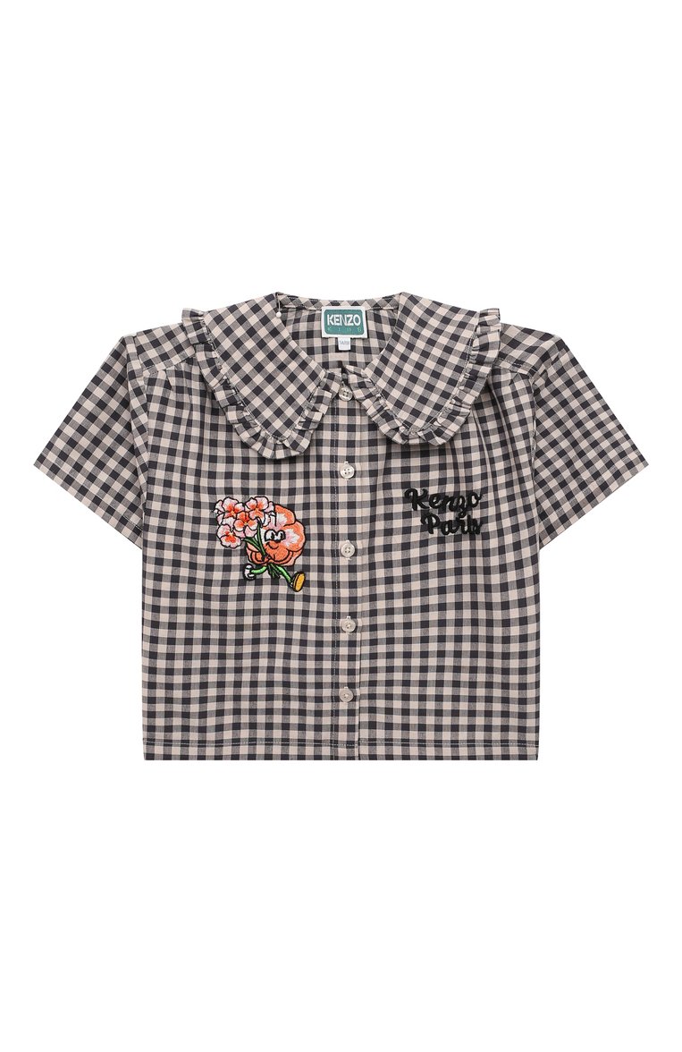 Детское рубашка KENZO коричневого цвета, арт. K60185/3-5 | Фото 1 (Рукава: Короткие; Материал внешний: Синтетический материал, Хлопок; Случай: Повседневный; Ростовка одеж�да: 4 года | 104 см, 3 года | 98 см)