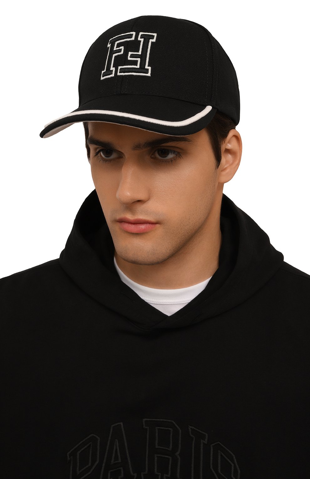 Хлопковая бейсболка FENDI черного цвета по цене 53550 руб., арт. FXQ983/AN0K/F0ZE7, фото 2 Хлопковая бейсболка FENDI, арт. FXQ983/AN0K/F0ZE7, фото 2