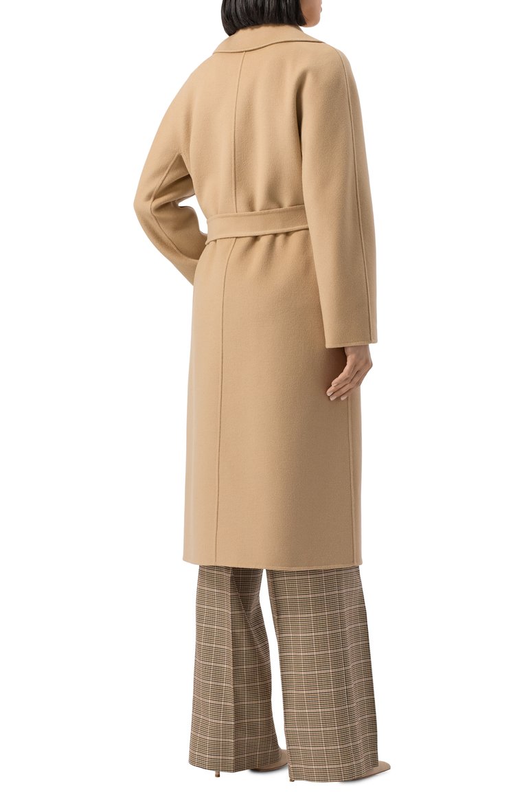 Женское шерстяное пальто MAX MARA STUDIO бежевого цвета, арт. CLES | Фото 4 (Материал внешний: Шерсть; Автоматизация состава: Проставлено; Автоматизация ТО: Проставлено; Длина (верхняя одежда): До колена; Рукава: Длинные; 1-2-бортные: Однобортные; Стили: Классический)