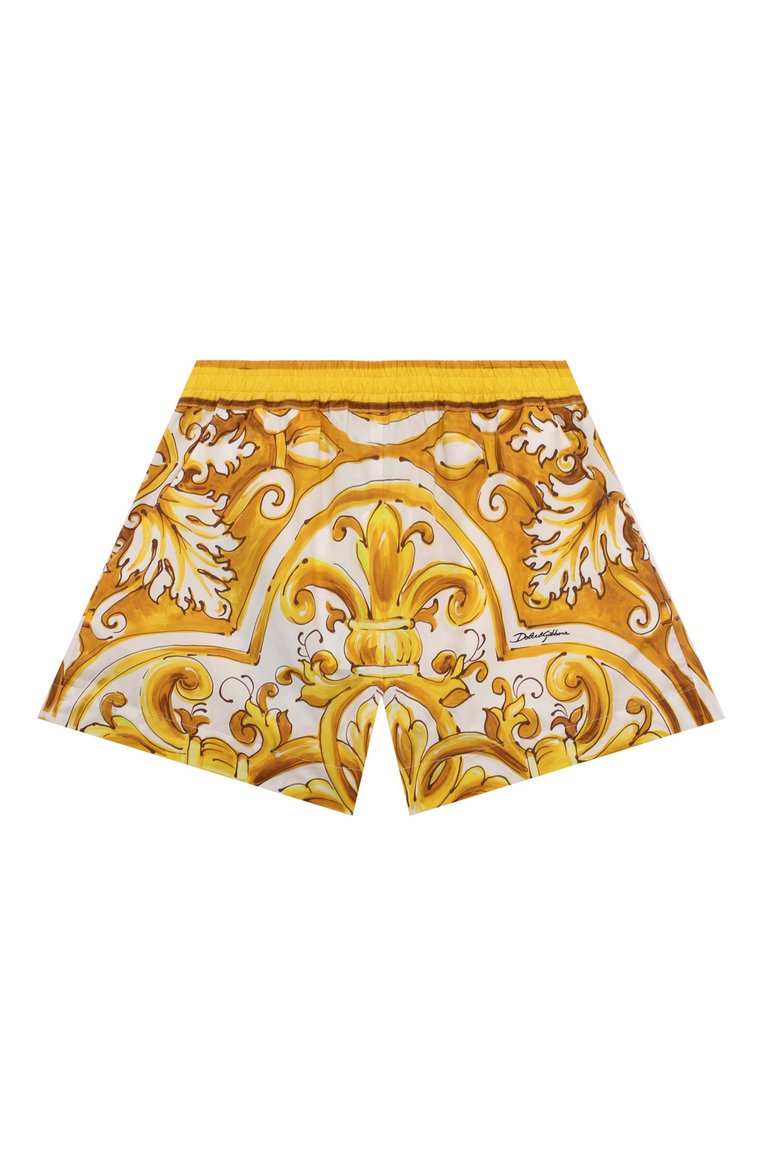 Детские хлопковые шорты DOLCE & GABBANA желтого цвета, арт. L53Q29/FI5JV | Фото 1 (Нос: Не проставлено; Случай: Повседневный; Материал внешний: Хлопок; Автоматизация состава: Проставлено; Ростовка одежда: 10 - 11 лет | 140 - 146см, 3 года | 98 см, 2 года | 92 см, 8 лет | 128 см, 12 лет | 152 см, 6 лет | 116 см, 13 - 15 лет | 158 см, 4 года | 104 см, 5 лет | 110 см)