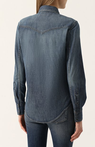 Джинсовая блуза с накладными карманами и потертостями SAINT LAURENT, арт. 497526/Y880L, фото 4