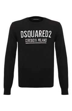 Мужской шерстяной свитер DSQUARED2 черного цвета, арт. S71HA1121/S17435 | Фото 1 (Материал внешний: Шерсть; Рукава: Длинные; Длина (для топов): Стандартные; Принт: С принтом; Материал сплава: Проставлено; Мужское Кросс-КТ: Свитер-одежда; Драгоценные камни: Проставлено; Стили: Кэжуэл)