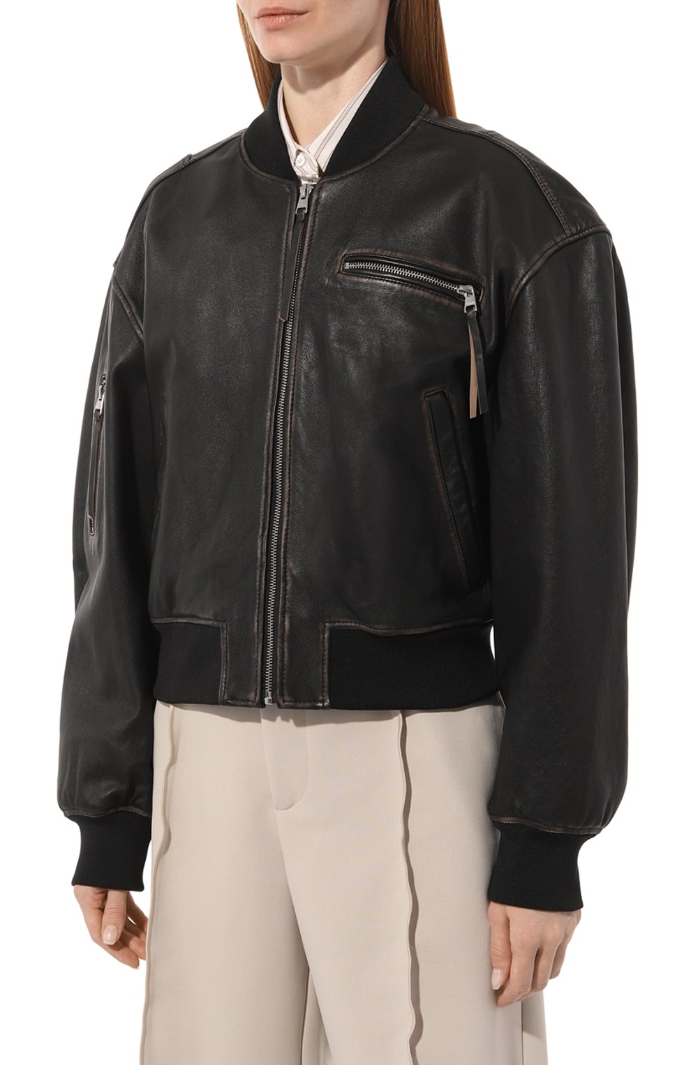 Кожаный бомбер HUGO черного цвета по цене 46800 руб., арт. 50499544, фото 3 Кожаный бомбер HUGO, арт. 50499544, фото 3