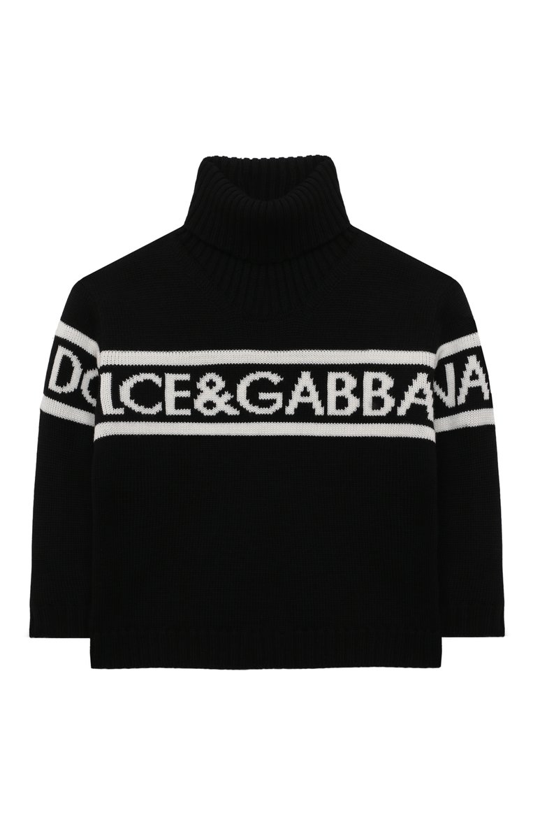 Детский шерстяной свитер DOLCE & GABBANA черно-белого цвета, арт. L4KW77/JCVM5/2-6 | Фото 1 (Материал внешний: Шерсть; Рукава: Длинные; Материал сплава: Проставлено; Драгоценные камни: Проставлено; Мальчики Кросс-КТ: Свитер-одежда)