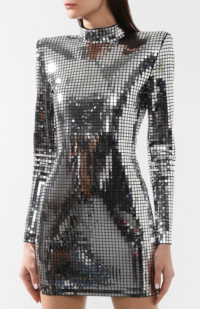 Платье из вискозы BALMAIN серебряного цвета по цене 669500 руб., арт. RF16415/J076, фото 3 Платье из вискозы BALMAIN, арт. RF16415/J076, фото 3
