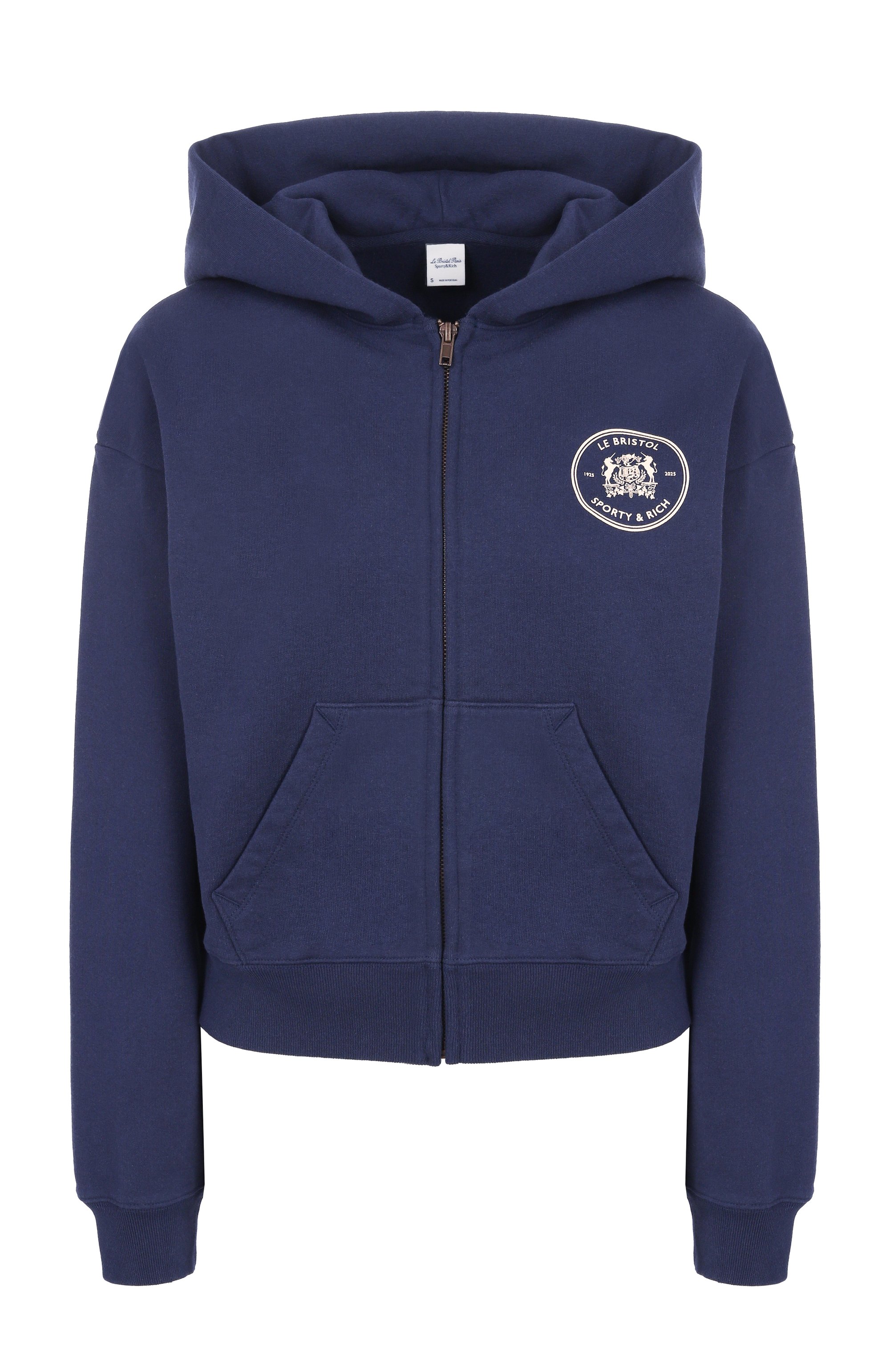 Хлопковая толстовка sporty & rich x le bristol paris SPORTY AND RICH синего цвета по цене 26100 руб., арт. ST068517618BL32, фото 1 Хлопковая толстовка sporty & rich x le bristol paris SPORTY AND RICH, арт. ST068517618BL32, фото 1