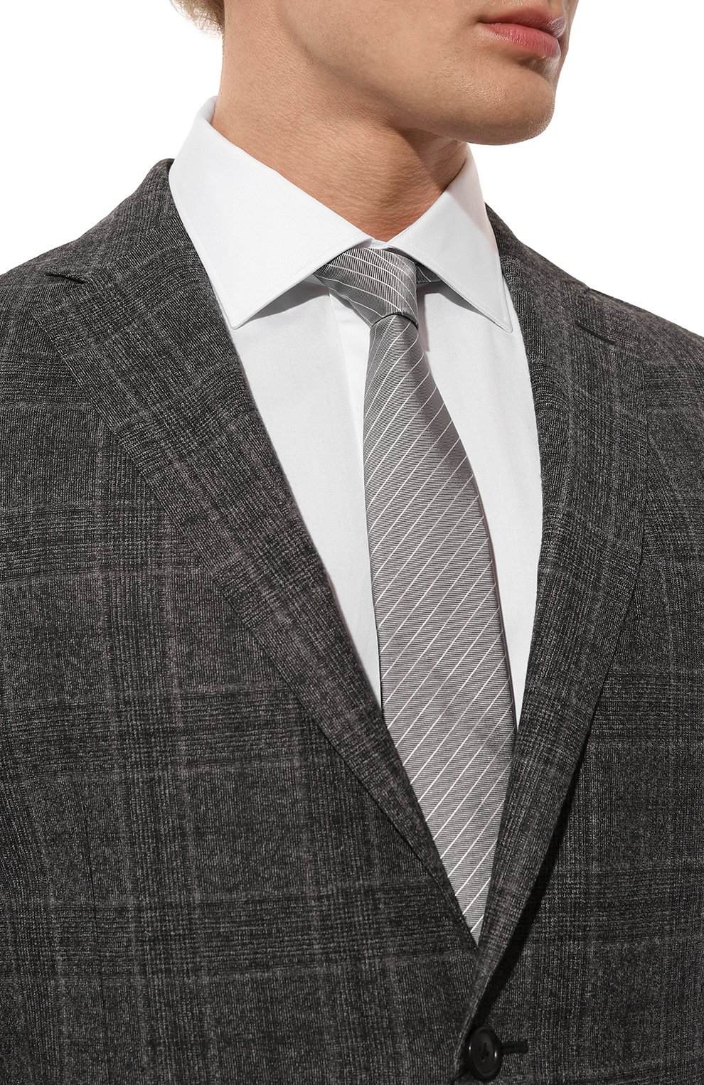 Шелковый галстук EMPORIO ARMANI серого цвета по цене 15250 руб., арт. 340275/4R640, фото 2 Шелковый галстук EMPORIO ARMANI, арт. 340275/4R640, фото 2