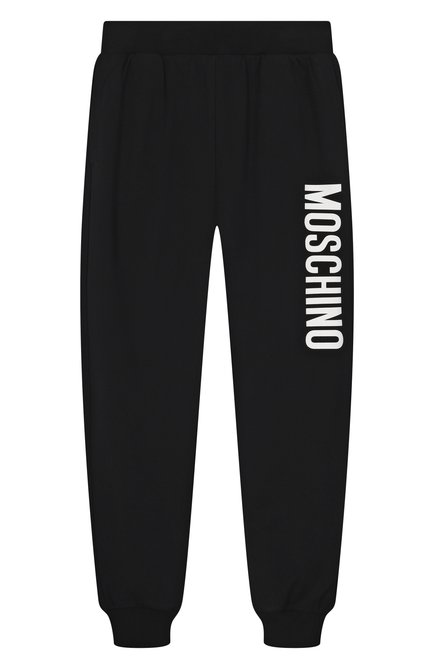 Детские хлопковые брюки MOSCHINO черного цвета, арт. HUP08G/LDA11/10-14 | Фото 1 (Материал сплава: Проставлено; Нос: Не проставлено; Материал внешний: Хлопок)