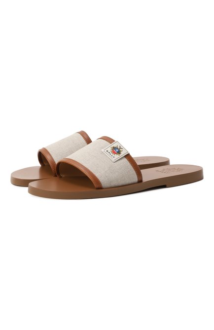 Женские шлепанцы BALLY бежевого цвета, арт. WF0040/TE042 | Фото 1 (Драгоценные камни: Проставлено; Материал внешний: Натуральная кожа, Текстиль; Подошва: Плоская; Материал внутренний: Натуральная кожа; Каблук высота: Низкий; Материал сплава: Проставлено)