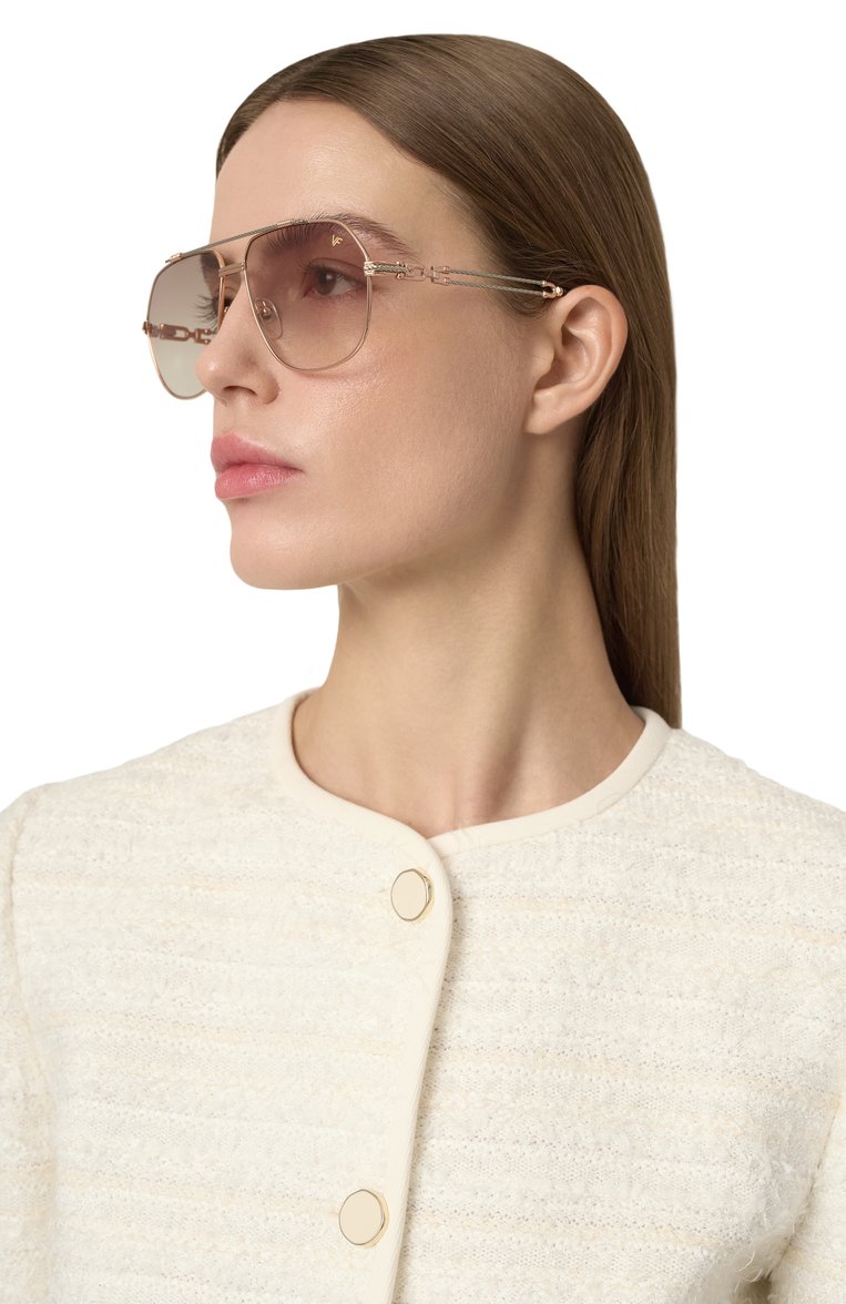 Женские солнцезащитные очки VINTAGE FRAMES коричневого цвета, арт. B0SS D0UBLE R0PE 18KT TW0-T0NE G0LD/TABACC0 | Фото 3 (Региональные ограничения белый список (Axapta Mercury): Не проставлено; Нос: Не проставлено; Тип очков: С/з; Материал: Металл; Кросс-КТ: С/з-унисекс; Очки форма: Авиаторы; Оптика Гендер: оптика-унисекс)