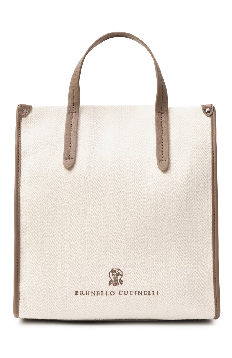 Женская сумка BRUNELLO CUCINELLI кремового цвета, арт. ML571M102 | Фото 1 (Ремень/цепочка: На ремешке; Размер: medium; Материал: Текстиль; Автоматизация состава: Проставлено; Автоматизация ТО: Проставлено)