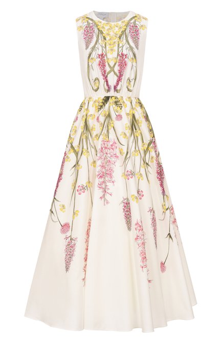 Женское хлопковое платье GIAMBATTISTA VALLI кремового цвета, арт. 25SSPVCA5038-45PRI | Фото 1 (Материал сплава: Проставлено; Длина Ж (юбки, платья, шорты): Миди; Материал внешний: Хлопок; Драгоценные камни: Проставлено)