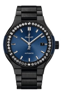 Женские часы classic fusion ceramic blue bracelet diamonds HUBLOT бесцветного цвета, арт. 585.CM.7170.CM.1204 | Фото 1 (Механизм: Автомат; Региональные ограничения белый список (Axapta Mercury): Не проставлено; Нос: Не проставлено; Цвет циферблата: Синий)