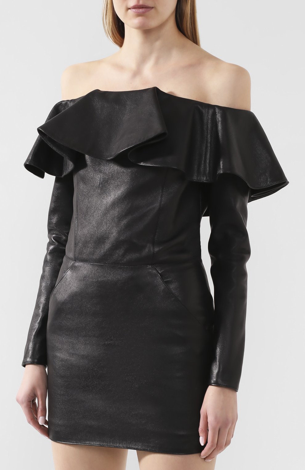 Кожаное платье SAINT LAURENT черного цвета по цене 452000 руб., арт. 600593/YC2UE, фото 3 Кожаное платье SAINT LAURENT, арт. 600593/YC2UE, фото 3