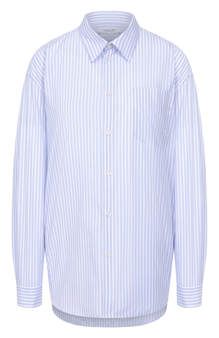 Женская хлопковая рубашка SPORTY AND RICH голубого цвета, арт. SI006612302ST08 | Фото 1 (Рукава: Длинные; Автоматизация ТО: Проставлено; Длина (для топов): Удлиненные; Автоматизация состава: Проставлено; Материал внешний: Хлопок; Женское Кросс-КТ: Рубашка-одежда; Принт: Полоска, С принтом; Стили: Кэжуэл; Детали: Без декора)