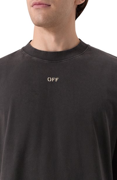Хлопковая футболка OFF-WHITE темно-серого цвета по цене 59700 руб., арт. 0MAA120S25JER00I, фото 5 Хлопковая футболка OFF-WHITE, арт. 0MAA120S25JER00I, фото 5