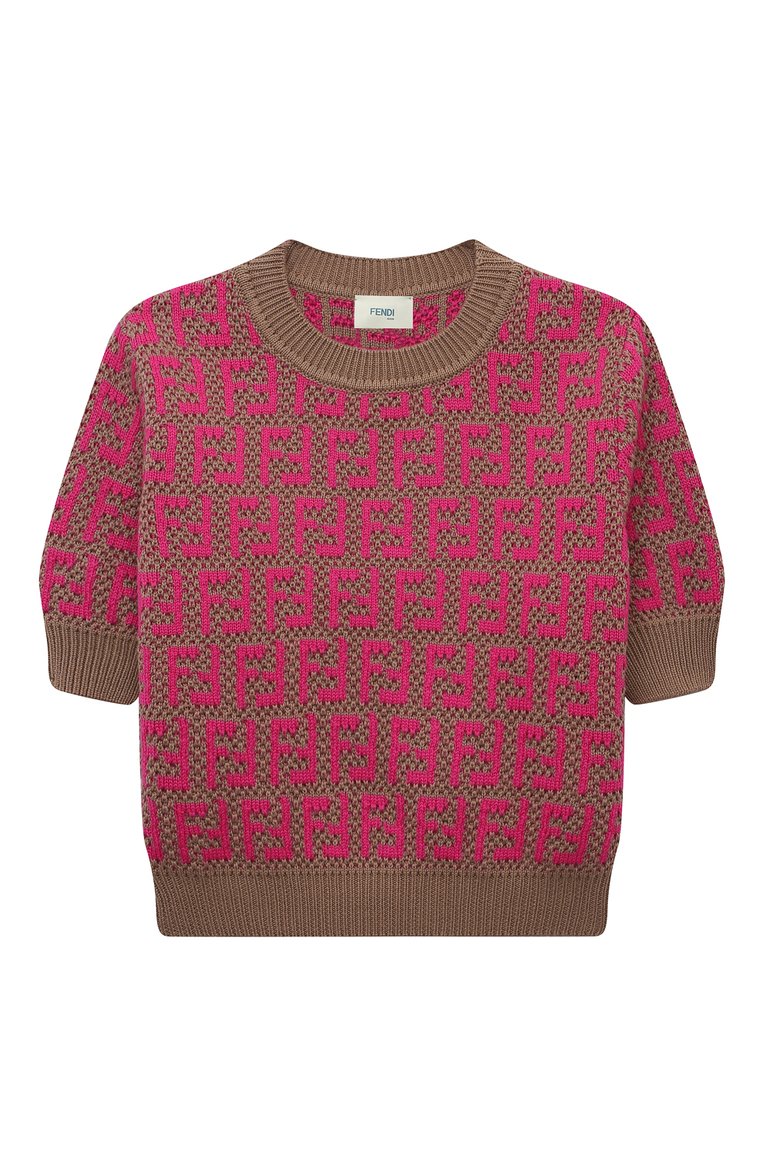 Детский пуловер из хлопка и шерсти FENDI розового цвета, арт. JFG134/A0BG/4-6 | Фото 1 (Материал внешний: Шерсть, Хлопок; Драгоценные камни: Проставлено; Материал сплава: Проставлено; Рукава: Короткие; Девочки Кросс-КТ: Пуловер-одежда)