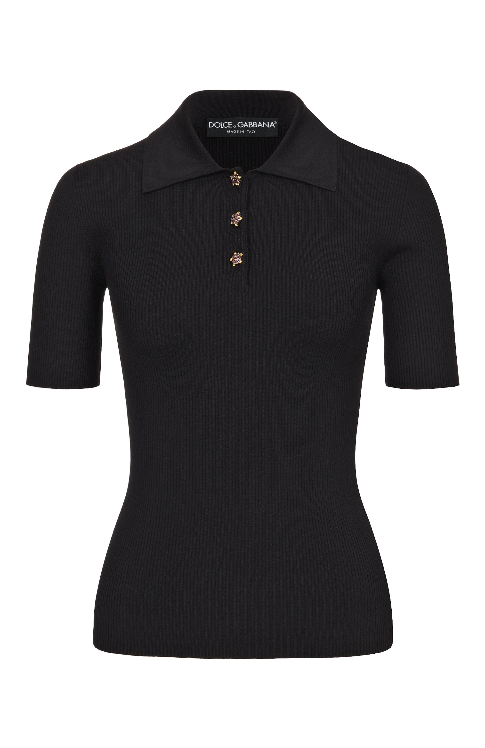 Поло из вискозы DOLCE & GABBANA черного цвета по цене 191500 руб., арт. FXZ16Z/JFMHG, фото 1 Поло из вискозы DOLCE & GABBANA, арт. FXZ16Z/JFMHG, фото 1