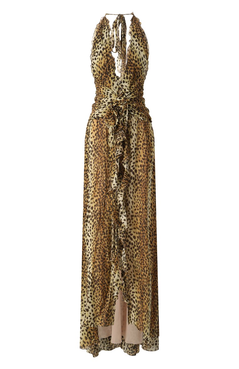 Женское платье из вискозы BLUMARINE леопардового цвета, арт. P522A608W | Фото 1 (Длина Ж (юбки, платья, шорты): Макси; Материал внешний: Вискоза; Случай: Коктейльный; Женское Кросс-КТ: Платье-одежда; Рукава: Без рукавов; Стили: Гламурный)