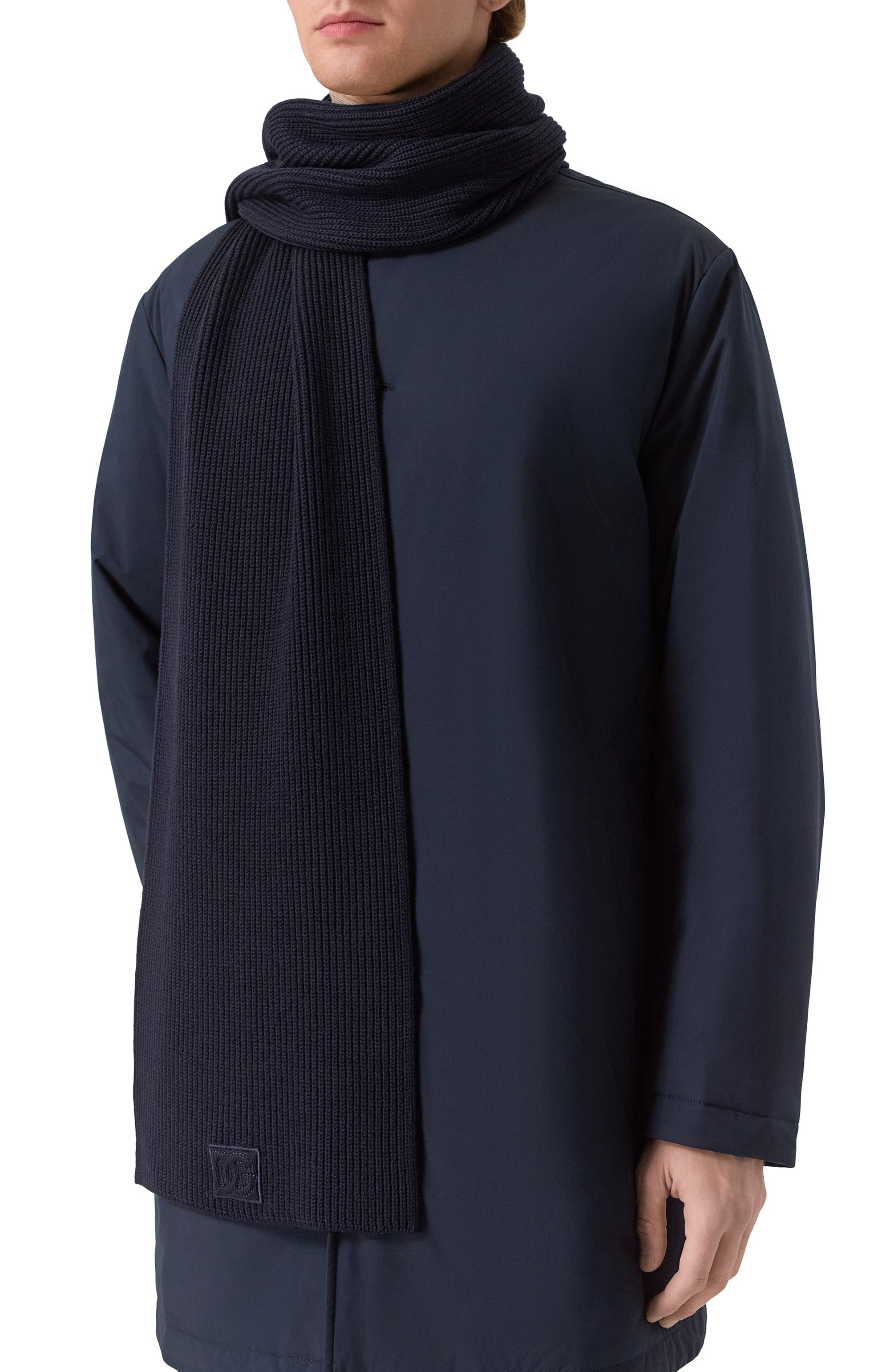 Шерстяной шарф DOLCE & GABBANA темно-синего цвета по цене 42100 руб., арт. GX13KZ/JDVCI, фото 2 Шерстяной шарф DOLCE & GABBANA, арт. GX13KZ/JDVCI, фото 2