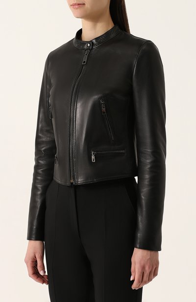 Приталенная кожаная куртка с воротником-стойкой DOLCE & GABBANA, арт. F9831L/FULYE, фото 3