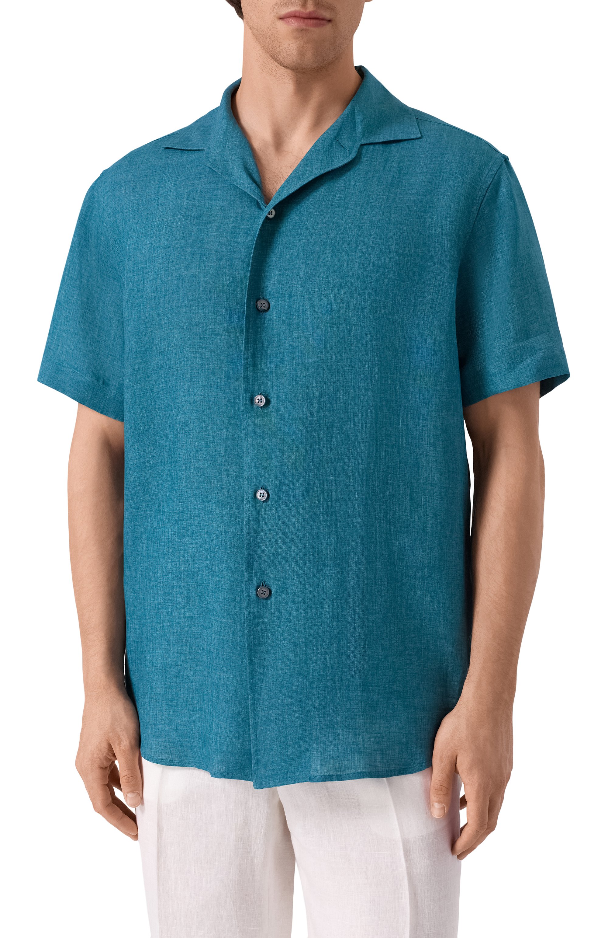 Льняная рубашка BRIONI бирюзового цвета по цене 69850 руб., арт. SCFH0L-P9111, фото 3 Льняная рубашка BRIONI, арт. SCFH0L-P9111, фото 3