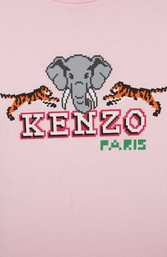 Детская хлопковая футболка KENZO светло-розового цвета, арт. K15716/6Y-12Y | Фото 3 (Девочки Кросс-КТ: футболка-одежда; Рукава: Короткие; Материал сплава: Проставлено; Материал внешний: Хлопок; Драгоценные камни: Проставлено)