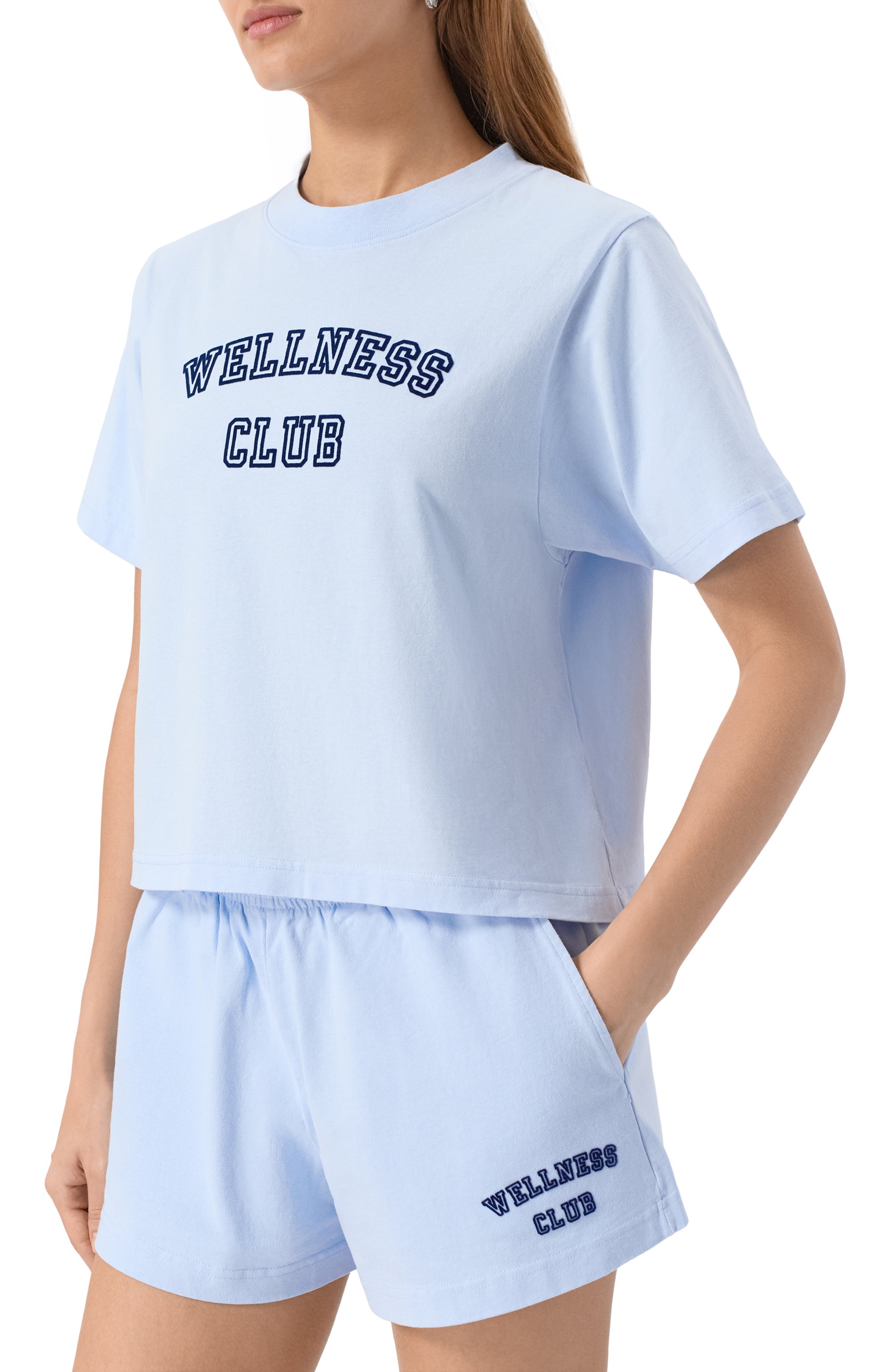 Хлопковая футболка SPORTY AND RICH голубого цвета по цене 9950 руб., арт. T0047602010BL90, фото 3 Хлопковая футболка SPORTY AND RICH, арт. T0047602010BL90, фото 3