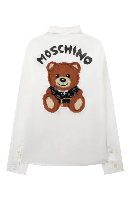 Детская хлопковая рубашка MOSCHINO белого цвета, арт. HPC00F/LMA01/4A-8A | Фото 2 (Рукава: Длинные; Материал внешний: Хлопок; Стили: Классический; Материал сплава: Проставлено; Драгоценные камни: Проставлено; Нос: Не простав�лено; Региональные ограничения белый список (Axapta Mercury): Не проставлено)