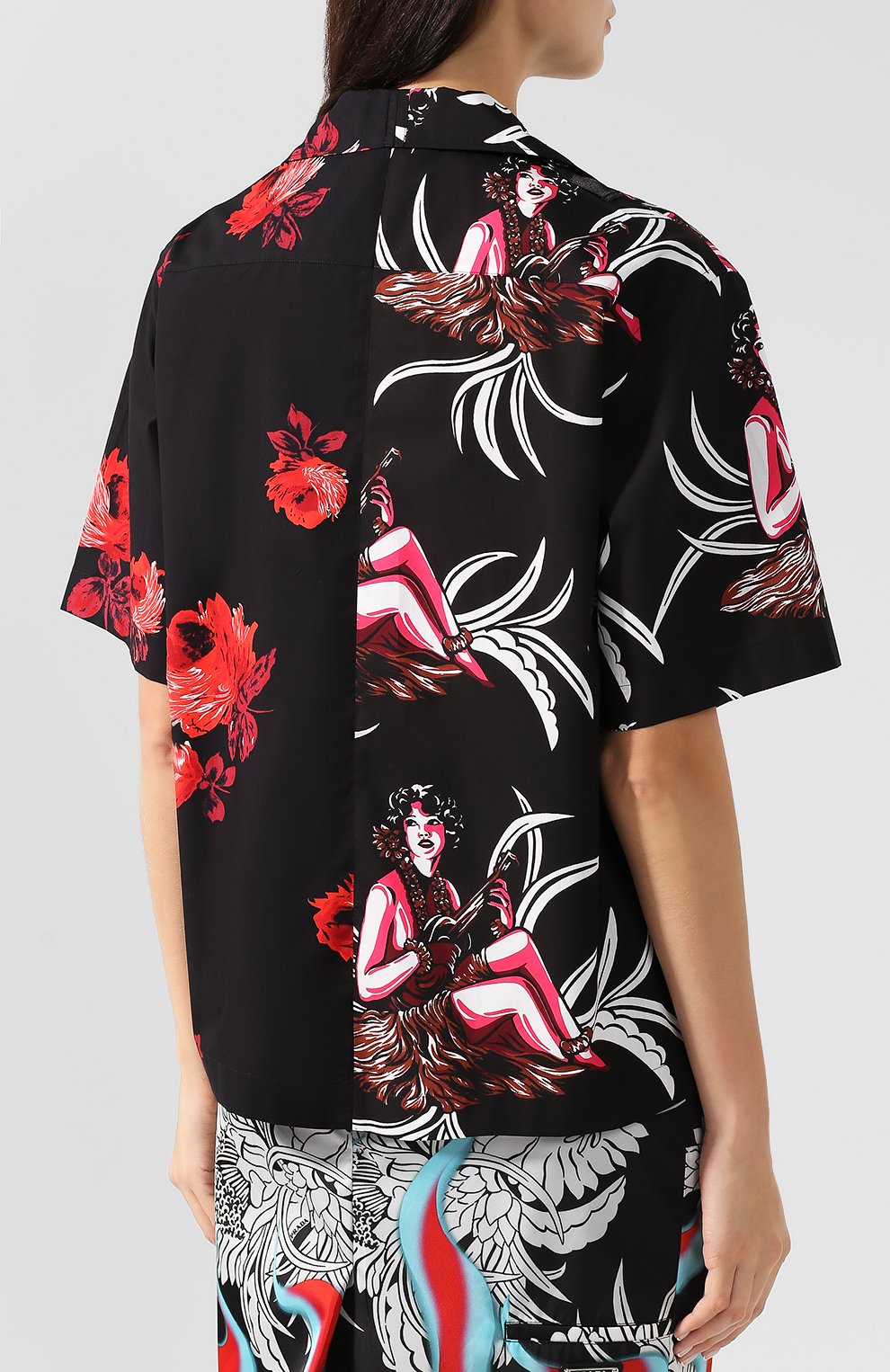 Хлопковая блуза с укороченным рукавом и принтом PRADA, арт. P433BU-1SGK-F0927, фото 4