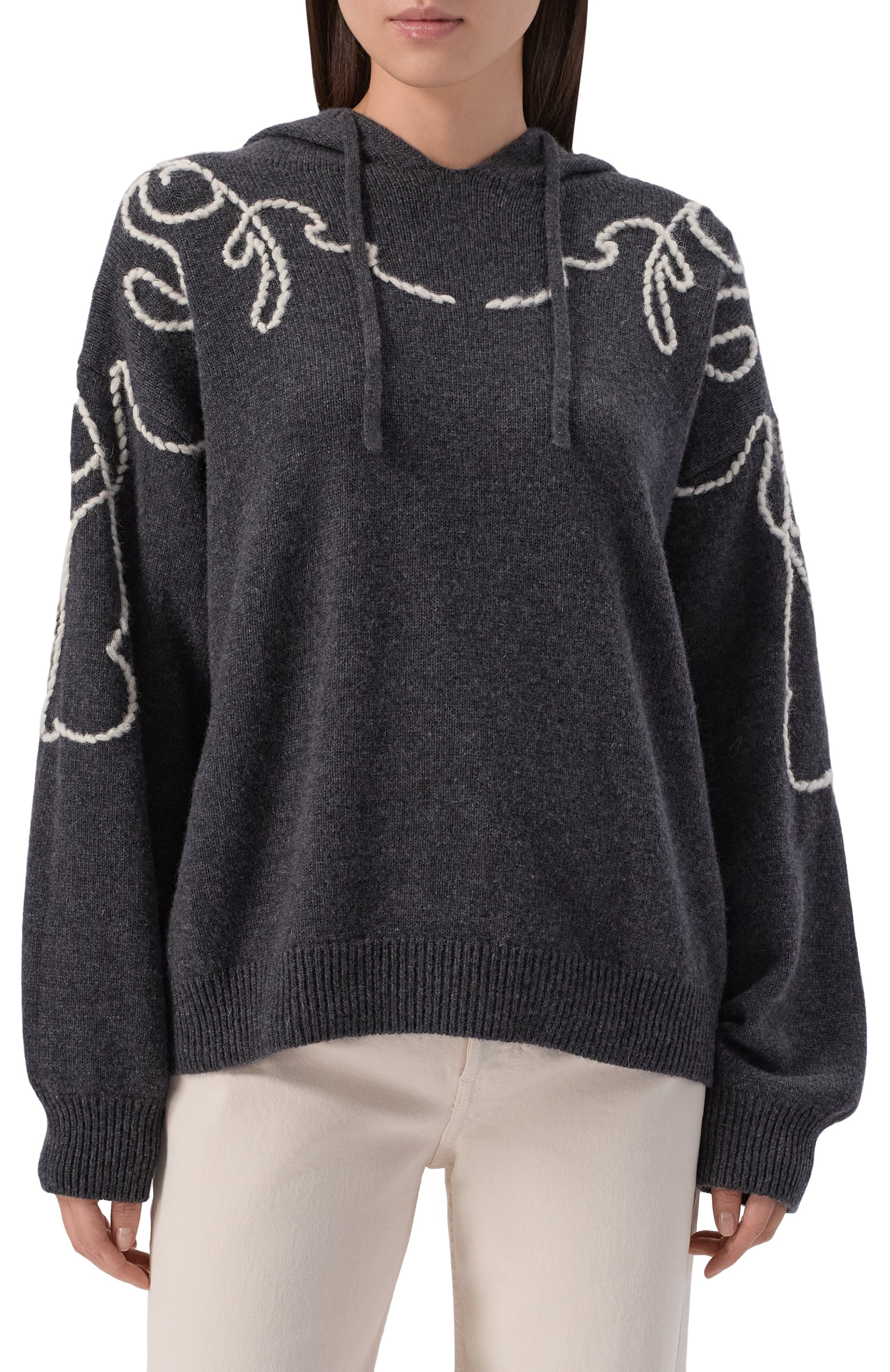 Кашемировое худи ХОХЛОМА Х АЛЕНА АХМАДУЛЛИНА темно-серого цвета по цене 167000 руб., арт. WKT1341, фото 3 Кашемировое худи ХОХЛОМА Х АЛЕНА АХМАДУЛЛИНА, арт. WKT1341, фото 3