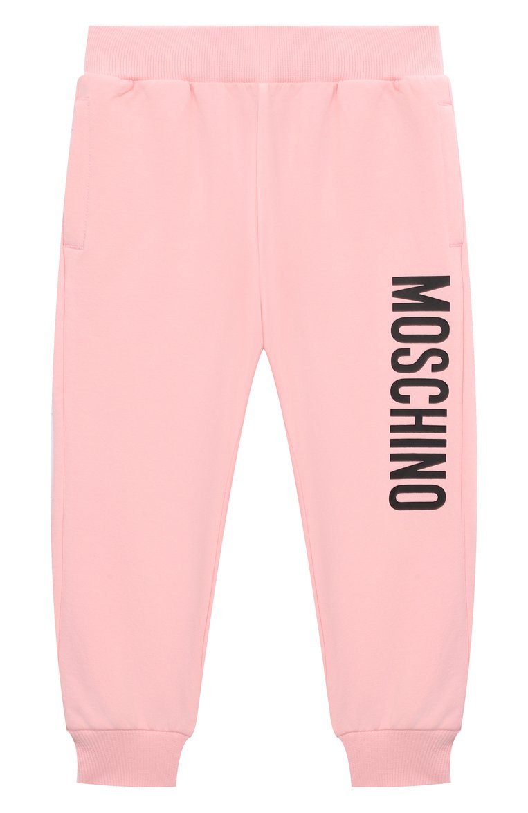 Мужского хлопковые джоггеры MOSCHINO светло-розового цвета, арт. HUP086/LDA21/4-8 | Фото 1 (Нос: Не проставлено; Материал внешний: Хлопок; Девочки Кросс-КТ: Брюки-спорт, Джоггеры-одежда; Региональные ограничения белый список (Axapta Mercury): Не проставлено; Ростовка одежда: 10 - 11 лет | 140 - 146см, 4 года | 104 см, 12 лет | 152 см, 5 лет | 110 см, 6 лет | 116 см, 13 - 15 лет | 158 см, 8 лет | 128 см)