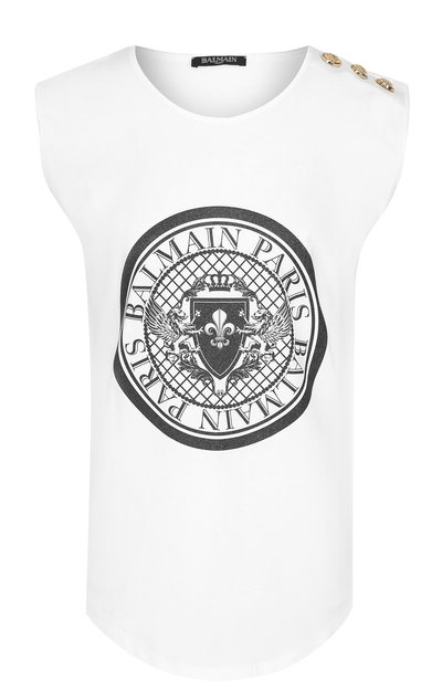 Хлопковый топ с логотипом бренда и контрастными пуговицами BALMAIN, арт. 148105/I001, фото 1