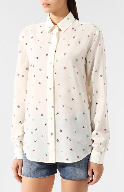 Шерстяная блузка SAINT LAURENT кремового цвета по цене 134500 руб., арт. 512192/Y395U, фото 3 Шерстяная блузка SAINT LAURENT, арт. 512192/Y395U, фото 3