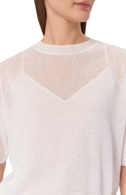 Пуловер изо льна и хлопка Brunello Cucinelli MDT746400 Белый  MDT746400 Фото 5