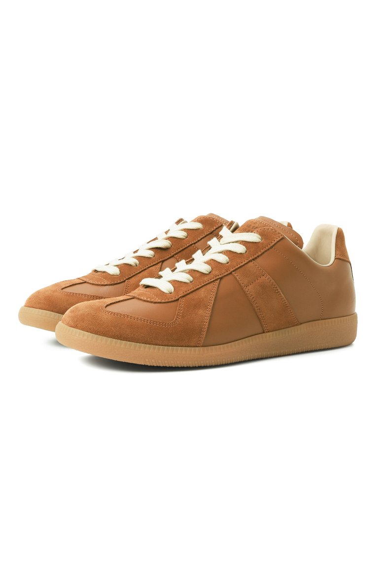 Мужские кожаные кеды replica MAISON MARGIELA светло-коричневого цвета, арт. S57WS0236/P1895 | Фото 1 (Материал внутренний: Текстиль; Подошва: Плоская; Материал внешний: Натуральная кожа; Материал утеплителя: Без утеплителя; Стили: Классический; Кросс-КТ: Низкие; Автоматизация состава: Проставлено; Автоматизация ТО: Проставлено)