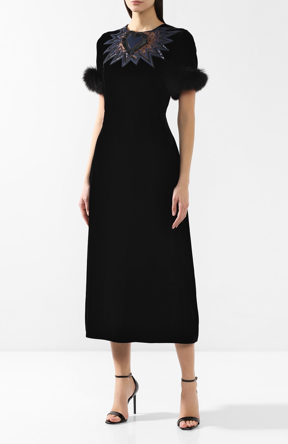 Бархатное платье с меховой отделкой FENDI, арт. FD9653 A3MT, фото 3