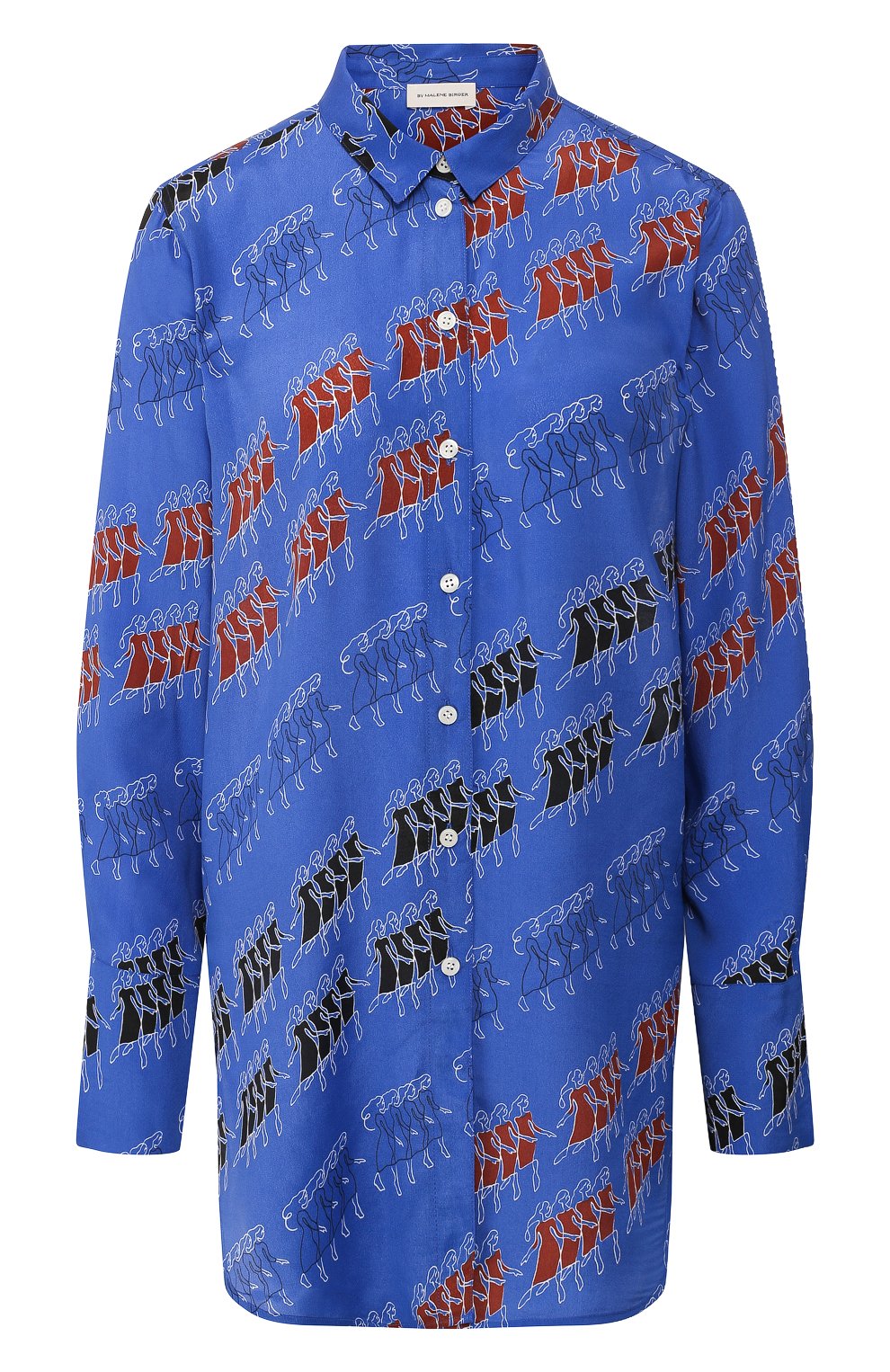 Рубашка с принтом BY MALENE BIRGER синего цвета по цене 24550 руб., арт. Q66374001/SHI1004S91, фото 1 Рубашка с принтом BY MALENE BIRGER, арт. Q66374001/SHI1004S91, фото 1