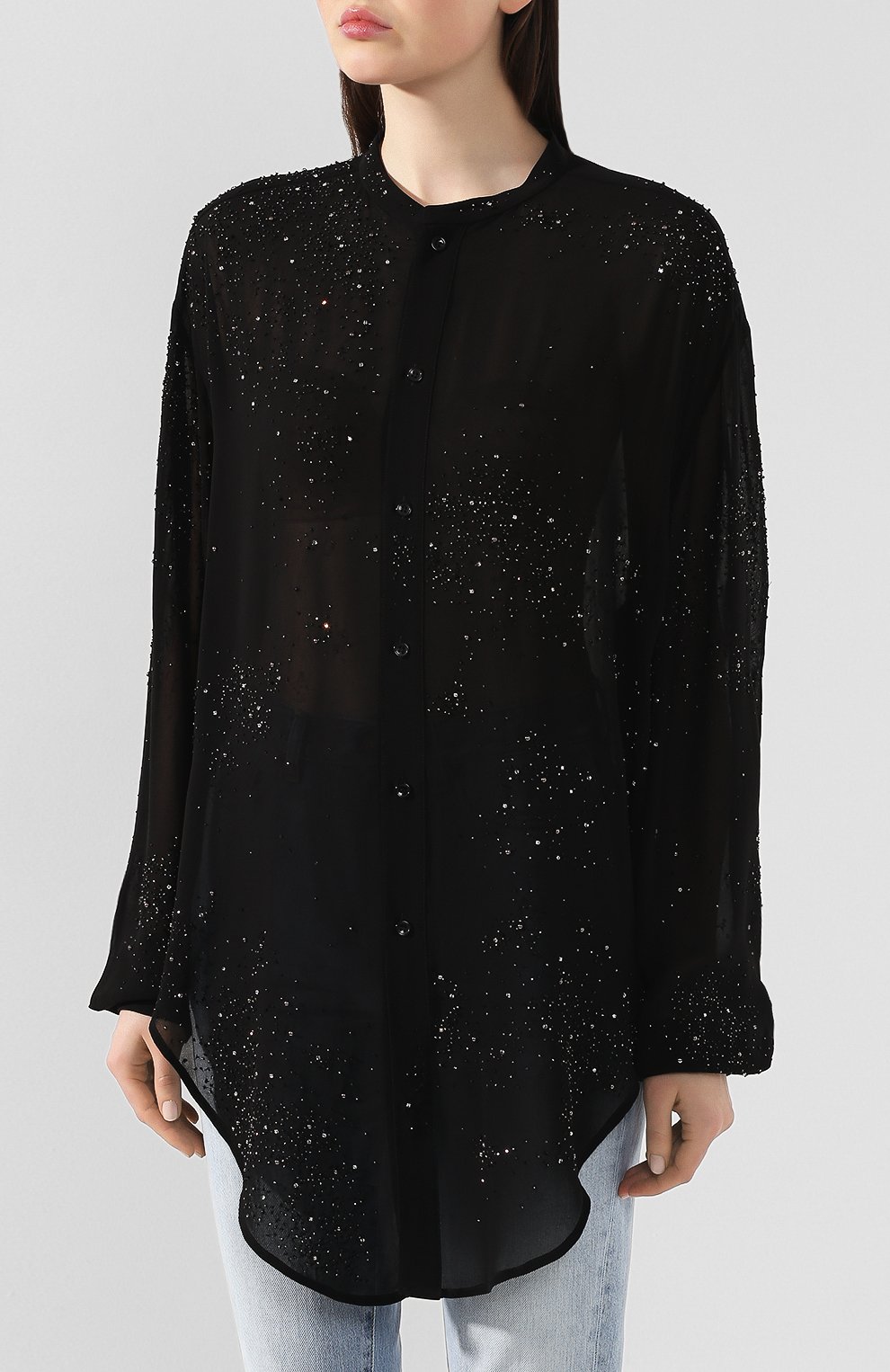 Рубашка из вискозы SAINT LAURENT черного цвета по цене 277500 руб., арт. 611913/Y241S, фото 3 Рубашка из вискозы SAINT LAURENT, арт. 611913/Y241S, фото 3