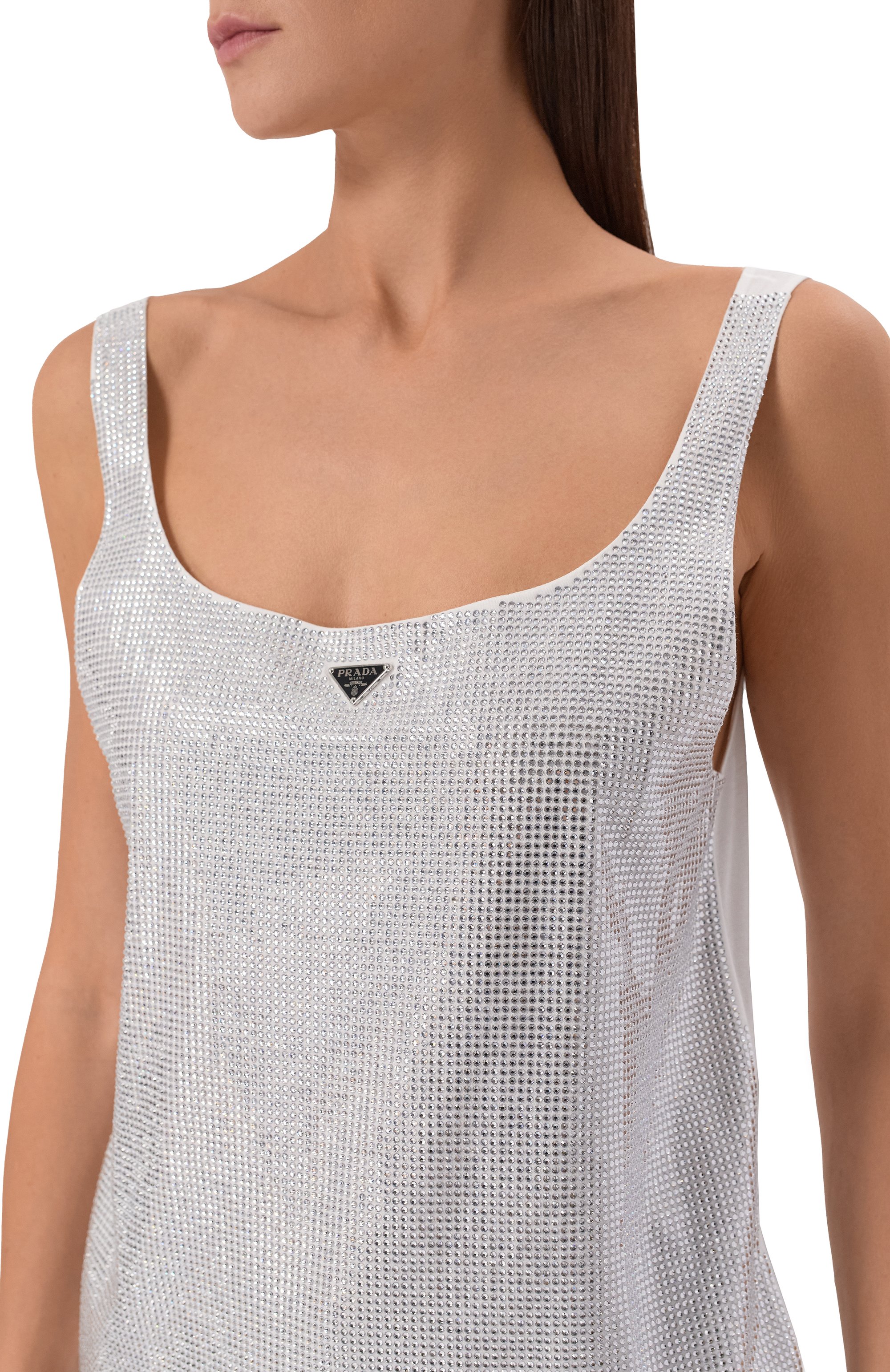 Хлопковая майка с отделкой стразами PRADA, арт. 3535BR/13TI, фото 5