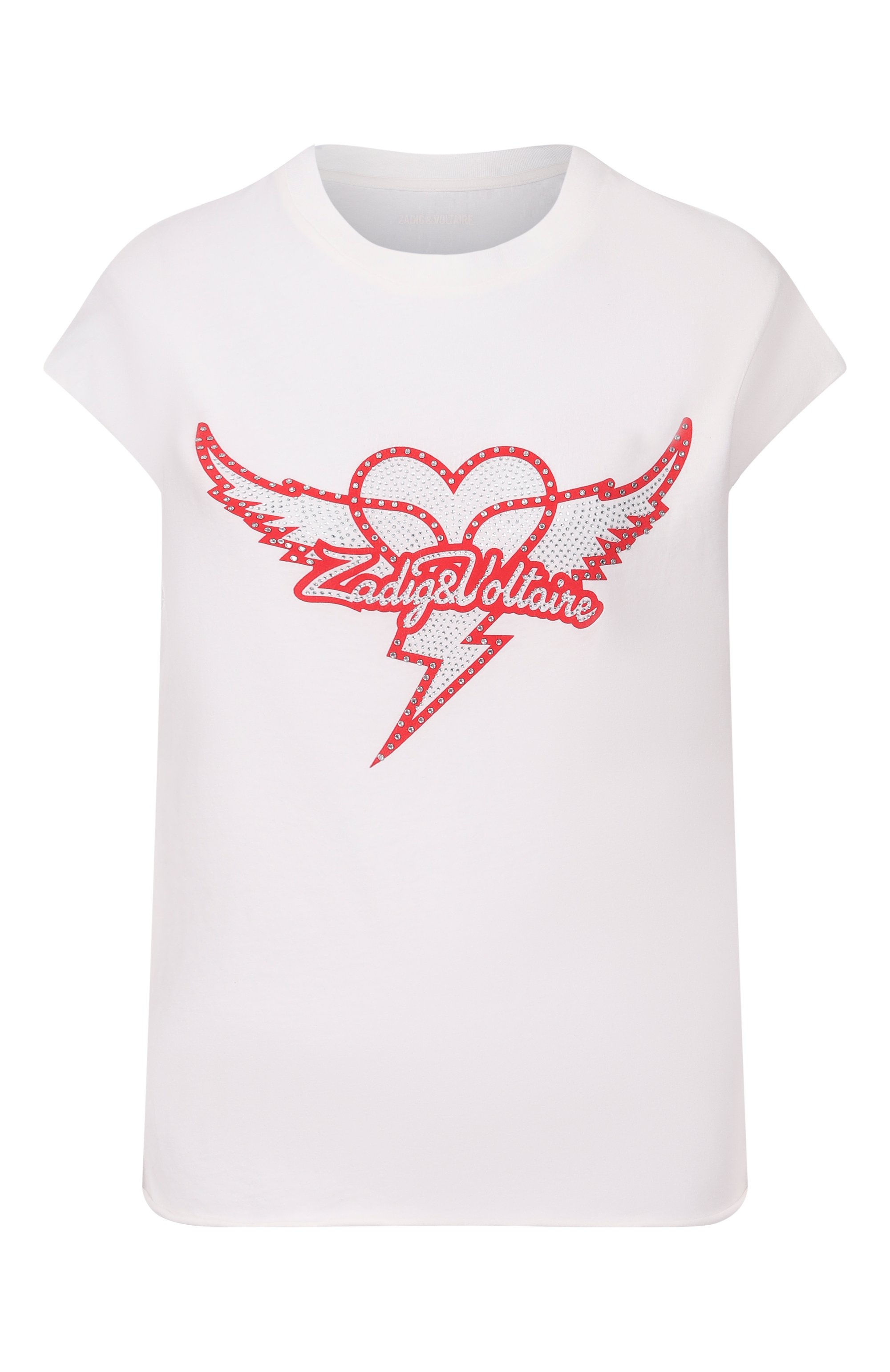 Хлопковая футболка ZADIG AND VOLTAIRE белого цвета по цене 20800 руб., арт. JWTT01280, фото 1 Хлопковая футболка ZADIG AND VOLTAIRE, арт. JWTT01280, фото 1