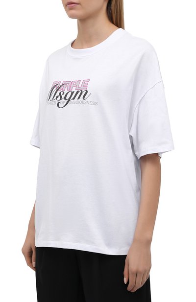 Хлопковая футболка MSGM белого цвета по цене 15600 руб., арт. 3042MDM205 217498, фото 3 Хлопковая футболка MSGM, арт. 3042MDM205 217498, фото 3