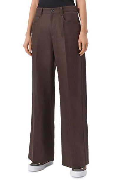 Льняные брюки BRUNELLO CUCINELLI темно-коричневого цвета по цене 199500 руб., арт. ML142P8813, фото 3 Льняные брюки BRUNELLO CUCINELLI, арт. ML142P8813, фото 3