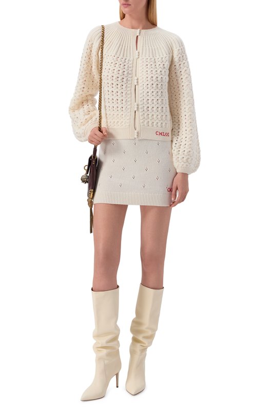 Кардиган из шерсти и кашемира Chloé CH25WMP07590 Кремовый  CH25WMP07590 Фото 2