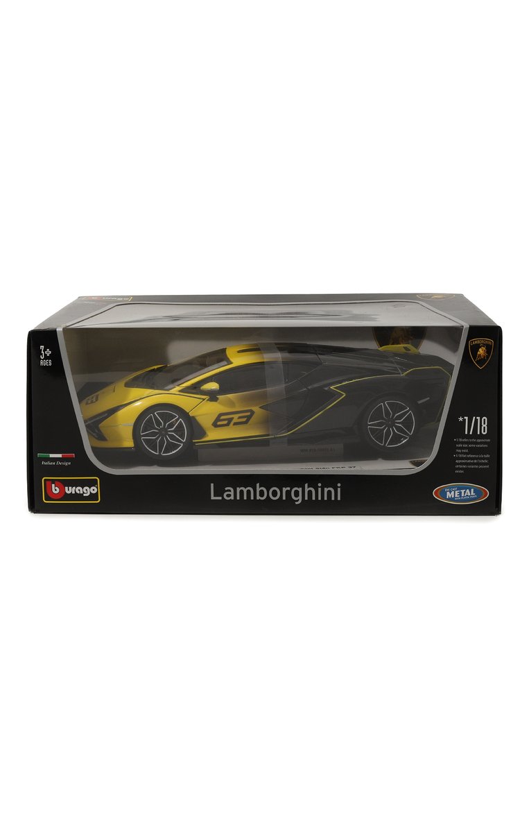 Детского коллекционная машинка lamborghini sian 1:18 BBURAGO желтого цвета, арт. 18-11100 | Фото 1 (Материал сплава: Проставлено; Материал: Металл; Нос: Не проставлено; Игрушки: Машинки - гоночные)