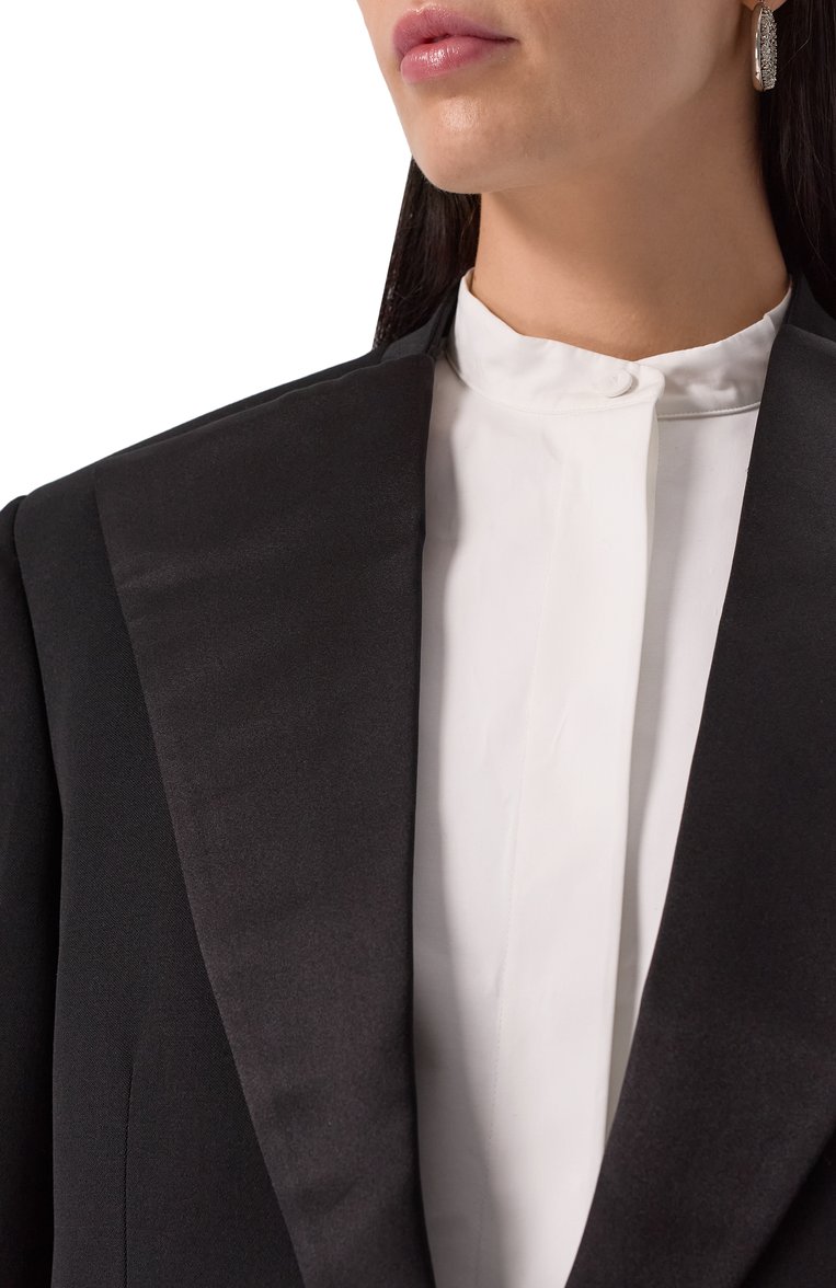 Женский шерстяной жакет JIL SANDER черного цвета, арт. J01BN0131-J40021 | Фото 5 (Материал внешний: Шерсть; Драгоценные камни: Проставлено; Материал сплава: Проставлено; Рукава: Длинные; Длина (для топов): Стандартные; Стили: Кэжуэл; Кросс-КТ: костюм; 1-2-бортные: Однобортные; Женское Кросс-КТ: Жакет-одежда)