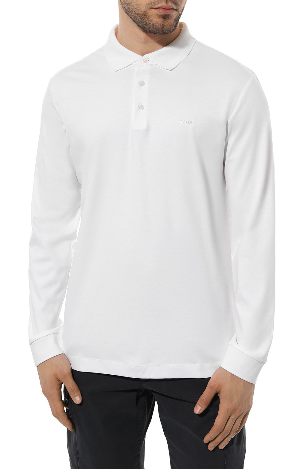 Хлопковое поло BOSS белого цвета по цене 17950 руб., арт. 50468392, фото 3 Хлопковое поло BOSS, арт. 50468392, фото 3