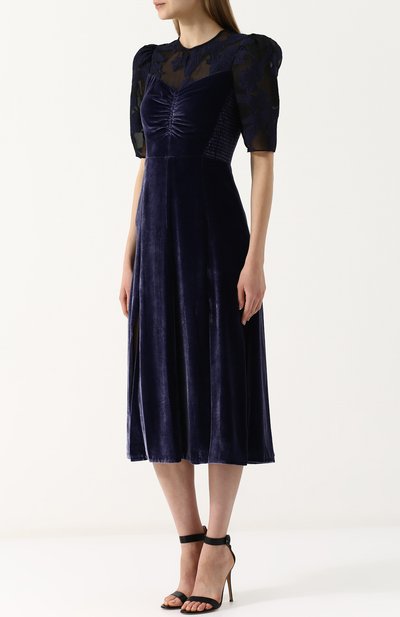 Приталенное бархатное платье-миди с коротким рукавом REBECCA TAYLOR, арт. 817654D625, фото 3