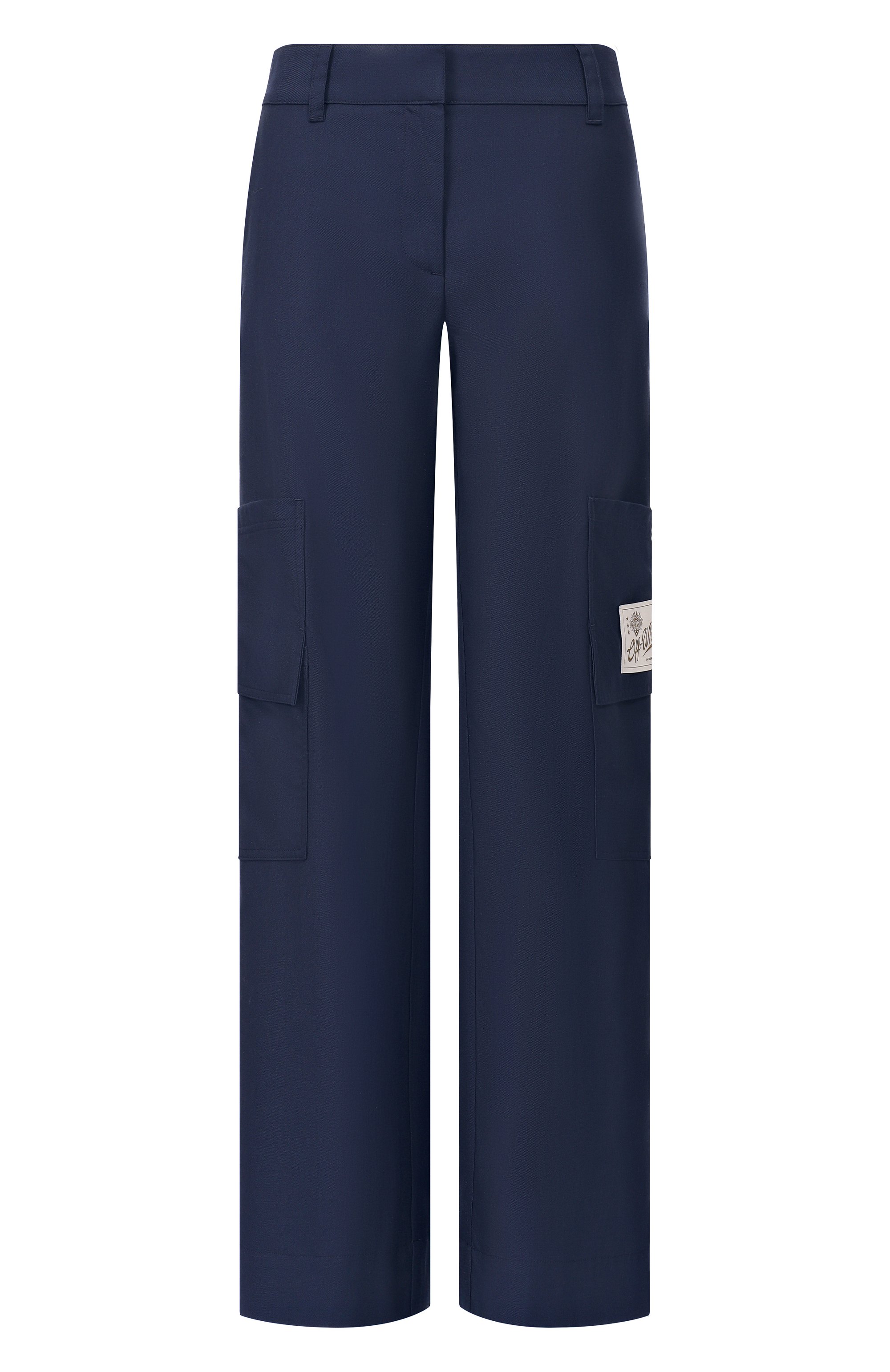 Брюки-карго из шерсти и лиоцелла OFF-WHITE синего цвета по цене 103500 руб., арт. 0WCF026F25FAB002, фото 1 Брюки-карго из шерсти и лиоцелла OFF-WHITE, арт. 0WCF026F25FAB002, фото 1